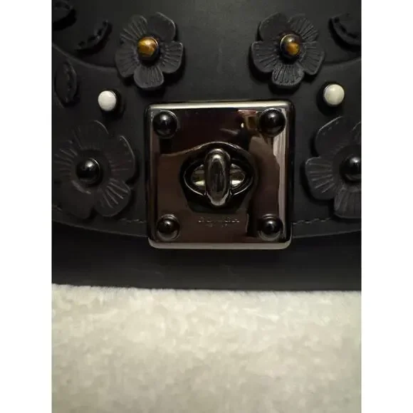 Coach Tea Rose Top Handle Bag Black and Oxblood Leather - Picture 3 of 14